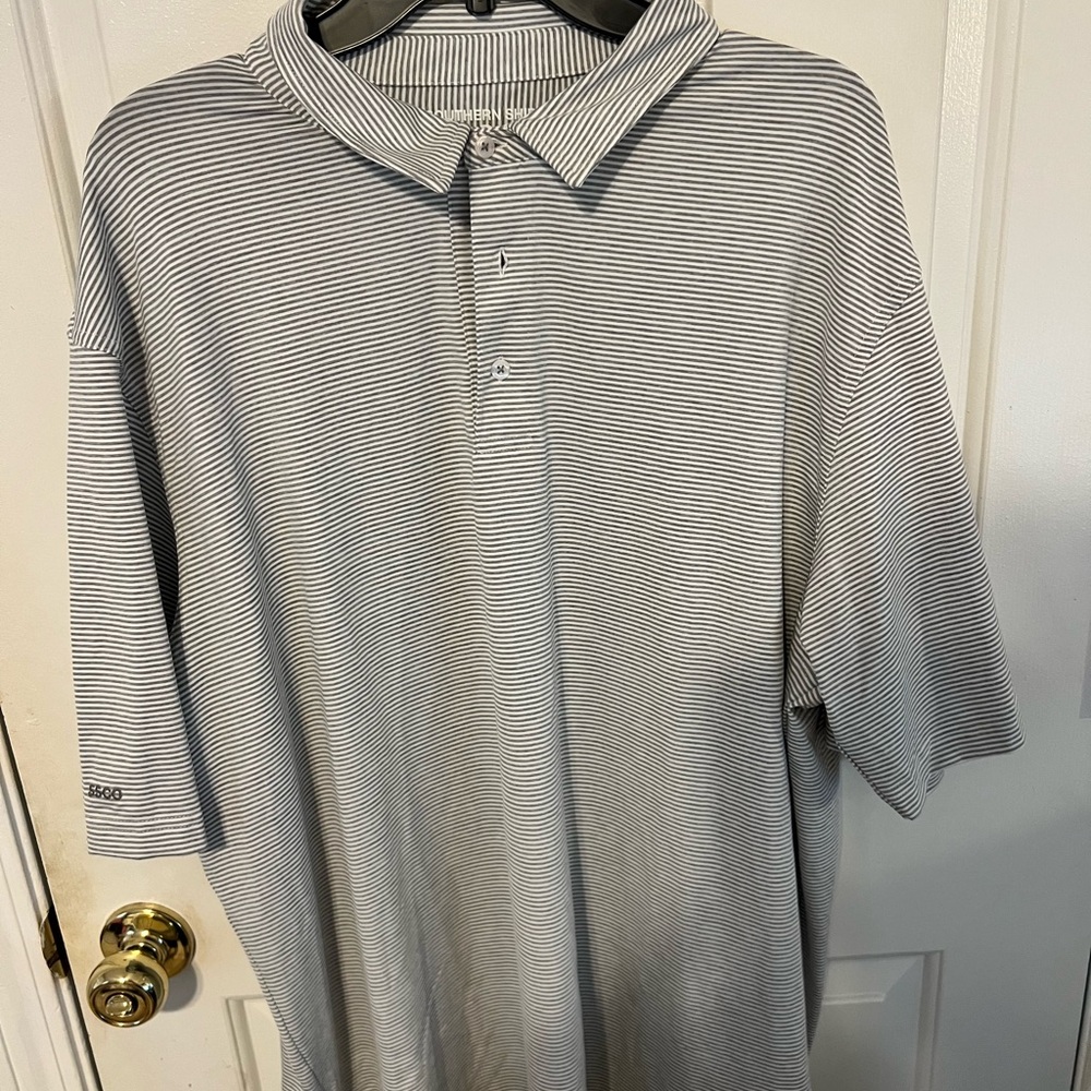 The Southern Shirt Company Grey and White Striped Polo